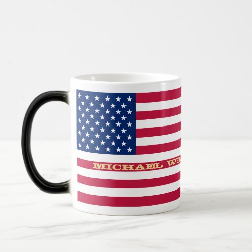 USA Flag Patriotic Name Monogrammed Color Changing Magic Mug