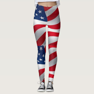 usa flag patriotic pattern red blue white colors leggings