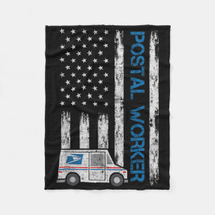 Usa Flag Patriotic Postal Worker Mailman Mail Lady Fleece Blanket