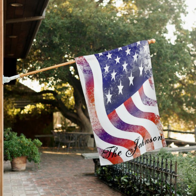 USA Flag Patriotic Red White Blue Rustic Name (In SItu)