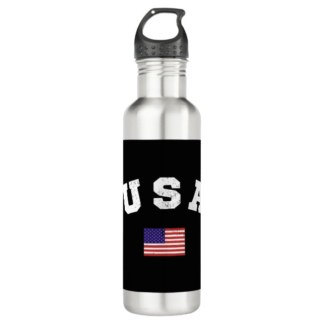 USA  Flag Patriotic Stainless Steel Water Bottle (Front)