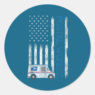 Usa Flag Patriotic Stal Worker Mailman Mail Lady N Classic Round Sticker