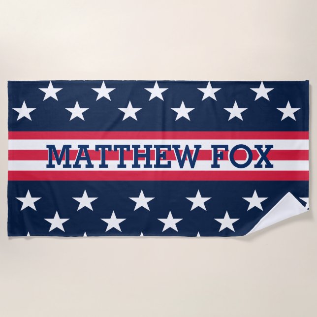 USA Flag 🇺🇸 Patriotic Stars & Stripes  Beach Towel (Front)