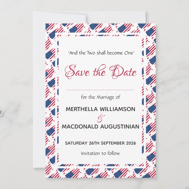 USA FLAG PATRIOTIC Wedding Custom Christian Save The Date (Front)