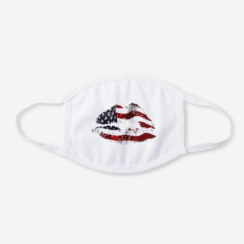 USA Flag Patterned Kiss Lips Imprint White Cotton Face Mask