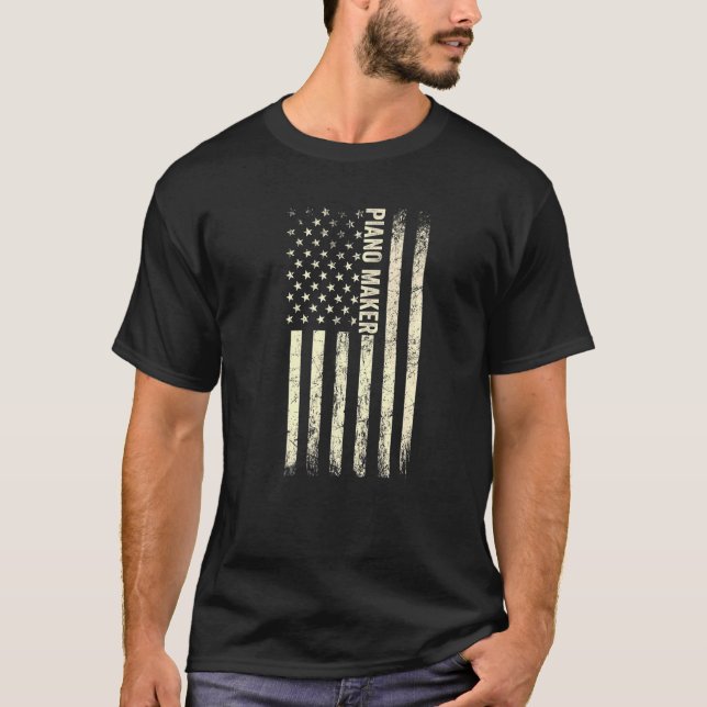 Usa Flag Piano Making  Proud American Piano Maker T-Shirt (Front)