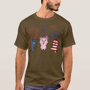 USA Flag Pig Fireworks Patriotic 4th of July T-Shirt