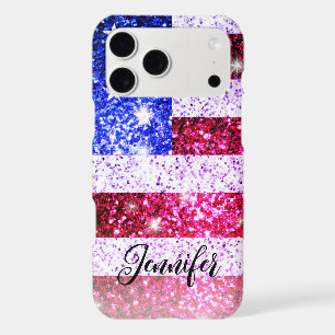 USA flag Pink blue America sparkle Custom name iPhone 17 Pro Max Case