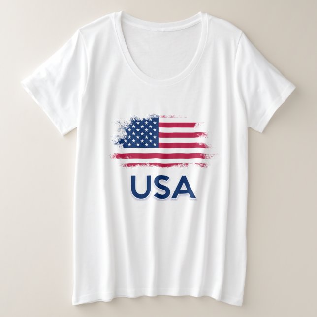 USA Flag Plus Size T-Shirt (Design Front)