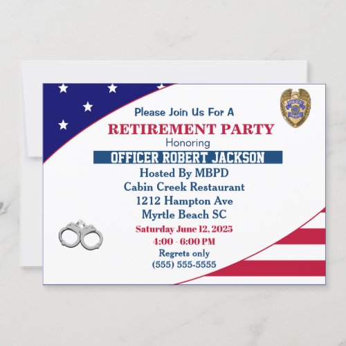 USA Flag Police Officer Retirement Invitation