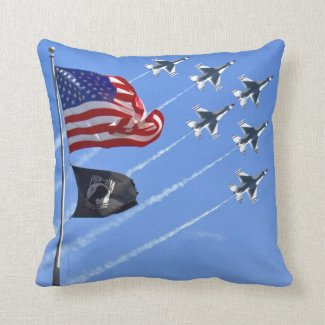 USA Flag, POW MIA Flag & The Thunderbirds Throw Pillow