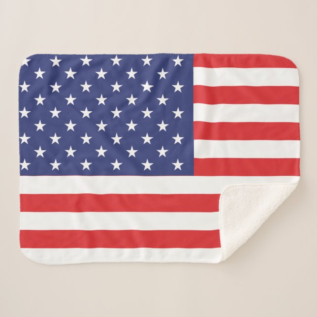 USA Flag Print Patriotic Sherpa Blanket (Front (Horizontal))