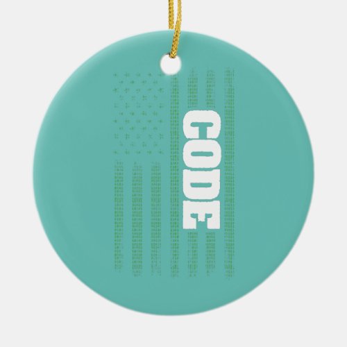 USA Flag Programming Code 4th of July Software Ceramic Ornament