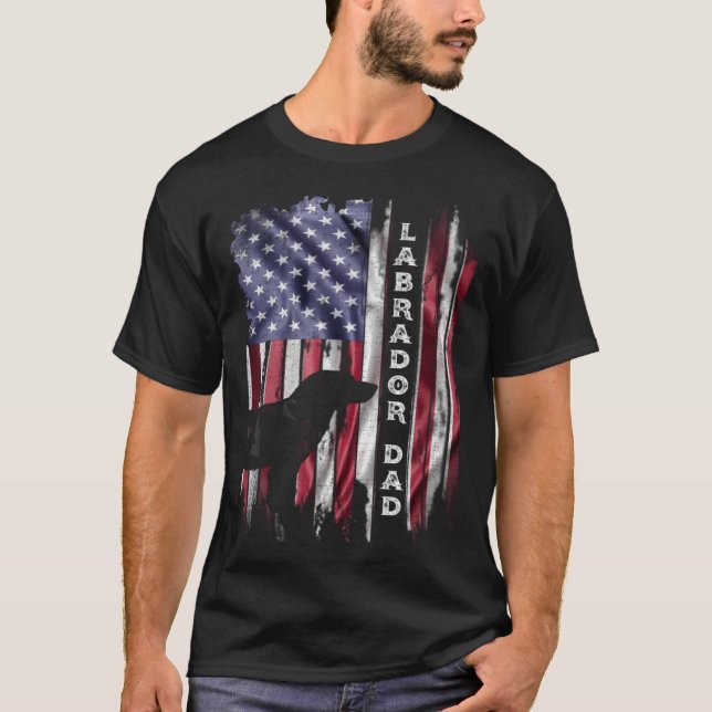 USA Flag Proud Labrador Retriever Lab Dad Silhouet T-Shirt (Front)