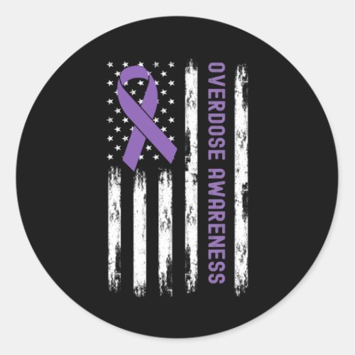 USA Flag Purple Ribbon Overdose Awareness  Classic Round Sticker