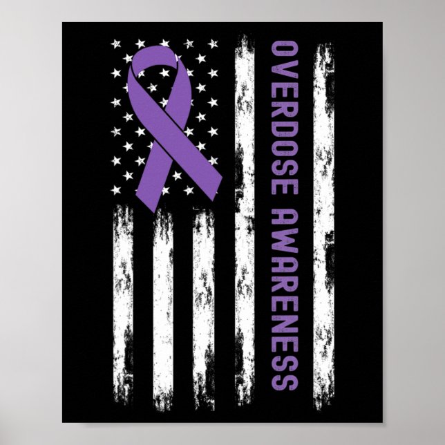 USA Flag Purple Ribbon Overdose Awareness  Poster (Front)
