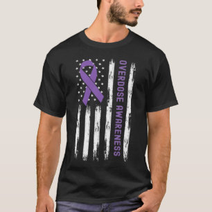 Usa Flag Purple Ribbon Overdose Awareness T-Shirt