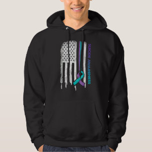 Usa Flag Purple & Teal Ribbon Suicide Awareness Hoodie