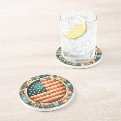 USA Flag Quilt  Coaster