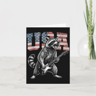 Usa Flag Raccoon Playing Guitar - Funny Trash Card