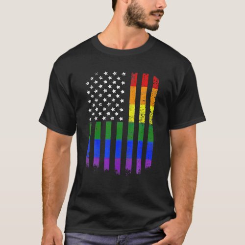 USA Flag Rainbow 4th Of July LGBTQ Gay Pride Month T_Shirt