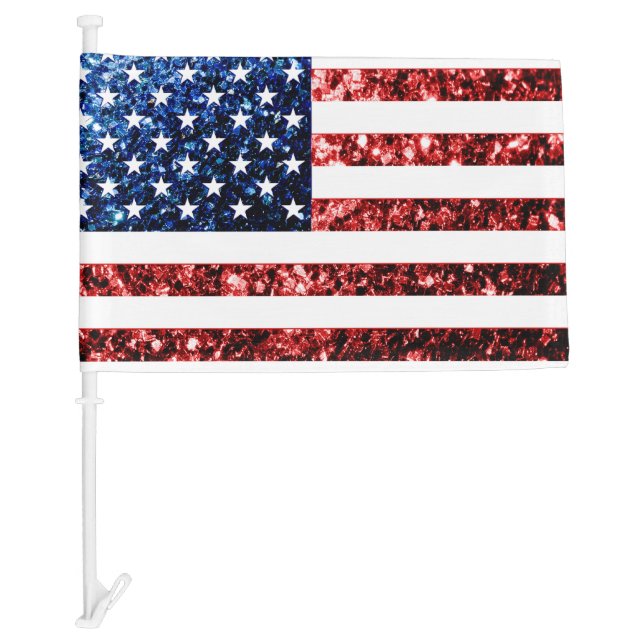 USA flag Red and Blue sparkles Car flag (Front)