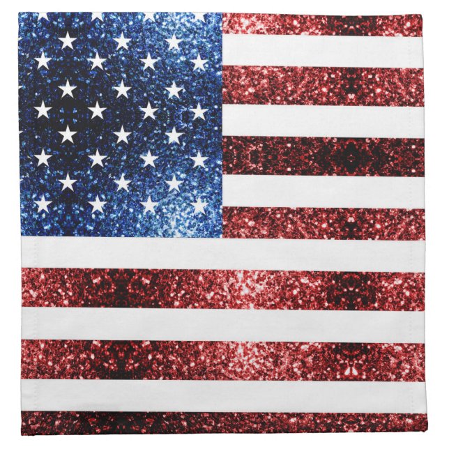 USA flag red and blue sparkles glitters Cloth Napkin (Front)