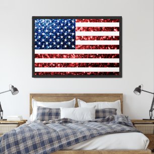 USA flag red and blue sparkles glitters Framed Art