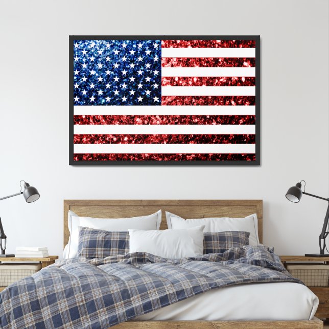 USA flag red and blue sparkles glitters Framed Art (Bedroom)