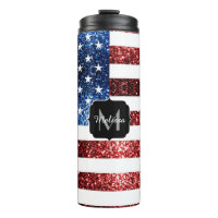 USA flag red and blue sparkles glitters Monogram