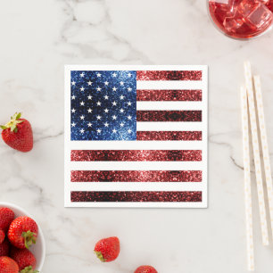 USA flag red and blue sparkles glitters Napkins