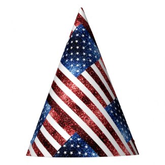 USA flag red and blue sparkles glitters Party Hat