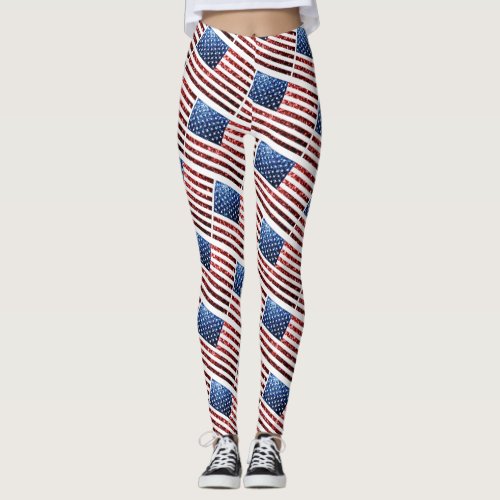 USA flag red and blue sparkles glitters pattern Leggings