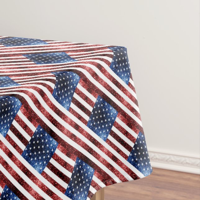 USA flag red and blue sparkles glitters pattern Tablecloth (In Situ)