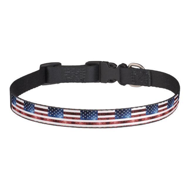 USA flag red and blue sparkles glitters Pet Collar (Front)
