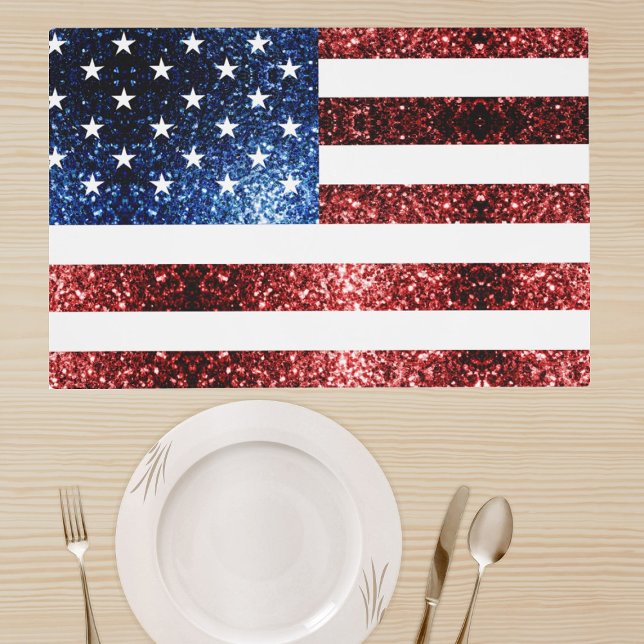 USA flag red and blue sparkles glitters Placemat (Creator Uploaded)