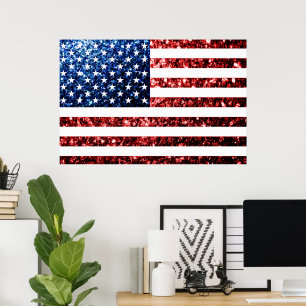 USA flag red and blue sparkles glitters Poster