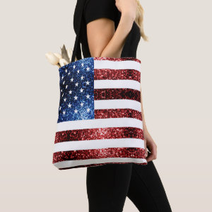 USA flag red and blue sparkles glitters Tote Bag