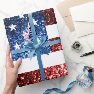 USA flag red and blue sparkles glitters Wrapping Paper