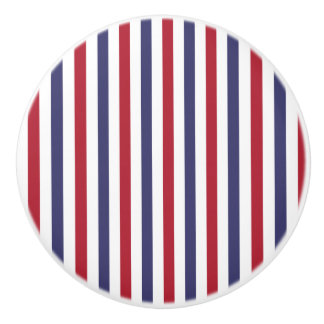 USA Flag Red and Flag Blue Narrow Thin Stripes Ceramic Knob