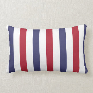 USA Flag Red and Flag Blue Wide Stripes on White Lumbar Pillow