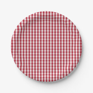 USA Flag Red and White Gingham Checked Paper Plates
