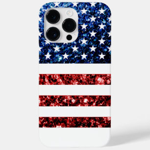 USA flag red blue faux sparkles bling Case-Mate iPhone 14 Pro Max Case