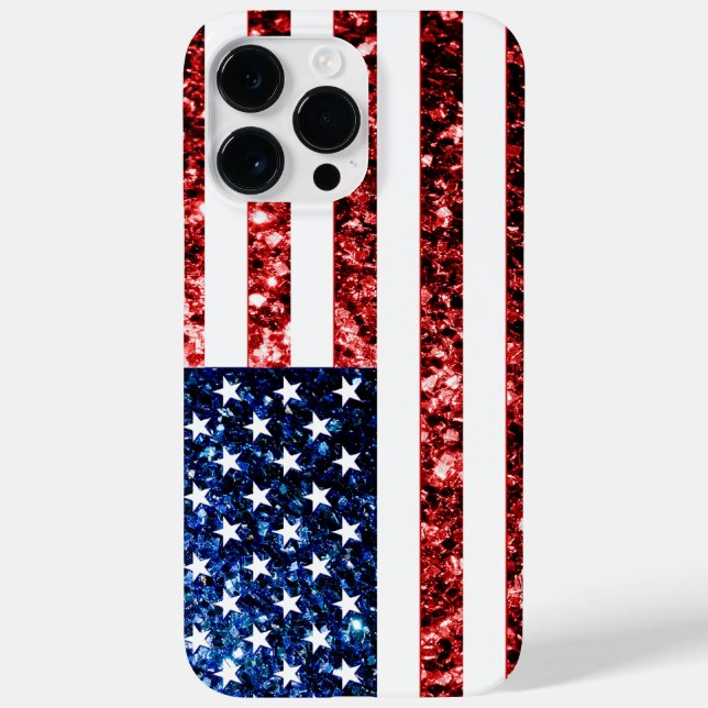 USA flag red blue faux sparkles bling Case-Mate iPhone Case (Back)