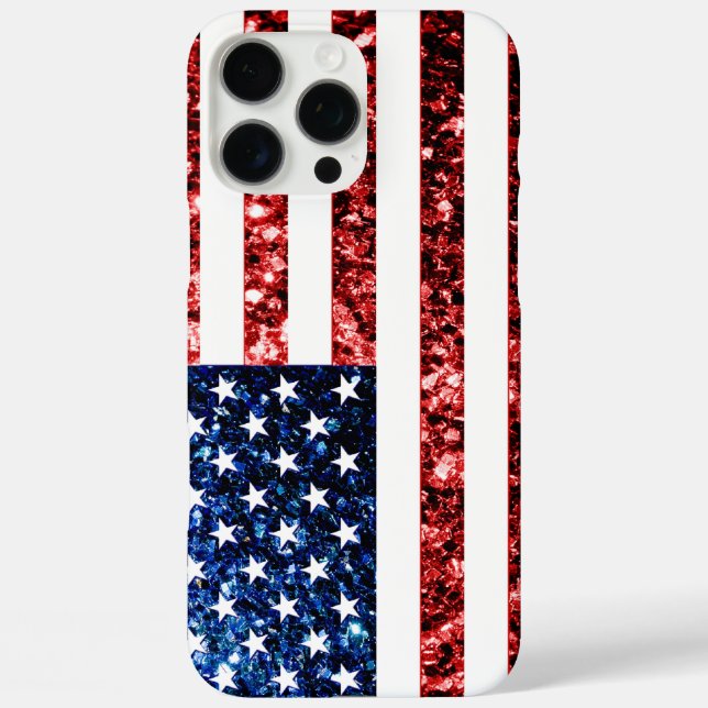 USA flag red blue faux sparkles bling Case-Mate iPhone Case (Back)