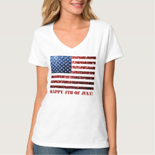 USA flag red blue sparkles 4th of July Custom text T-Shirt