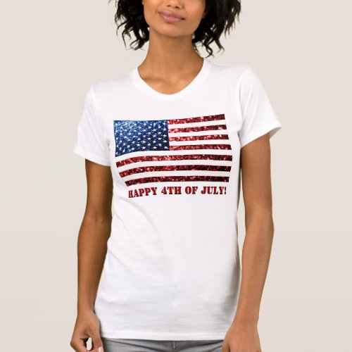 USA flag red blue sparkles glitters 4th of July T_Shirt