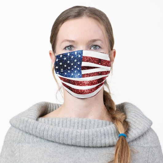 USA flag red blue sparkles glitters Adult Cloth Face Mask (Worn)