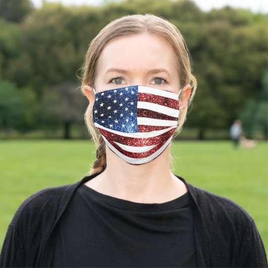 USA flag red blue sparkles glitters Adult Cloth Face Mask (Outside)