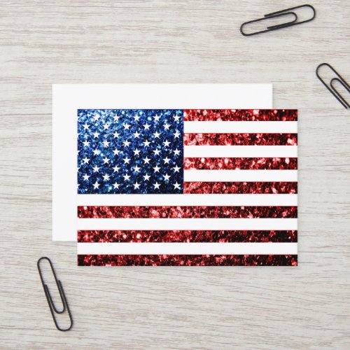 USA flag red blue sparkles glitters Business Card